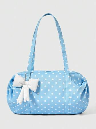 Anime 1 pieza Bolso tote de mujer con colgante de lazo de lunares clásico, dulce y lindo estilo kawaii, bolso de hombro de gran capacidad, elegante, simple y personalizado, adecuado para