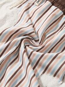 CoralVoy Men's Casual Striped Drawstring Beach Shorts, Holiday - Khaki - View 5