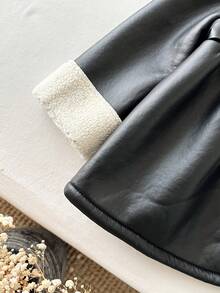 SHEIN 女嬰秋冬可愛百搭拼色保暖內裡人造毛外套 - 黑與白 - 查看 4