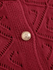 SHEIN Clasi Cárdigan de punto calado con hombros caídos talla grande - Rojo - Ver 4