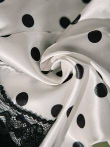 SilkySpell Lace Trim Polka Dot Print Faux Silk Sexy Pajama Shorts - Multicolor - View 3