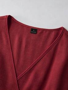 EMERY ROSE Standard Size Women's Ruffle Cross V-Neck Fitted Midi Dress, Elegant Vacation Style - Red - View 3