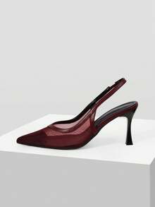 Mnmlis Pointed Toe Slingback High Heel Pumps For Women, Versatile Commuter Elegant Fashion - Burgundy - View 2