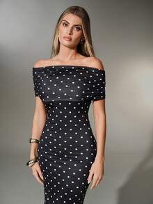Nuvra 女士无袖双层波点修身紧身长裙，带衬里，收腰提臀 - 黑與白 - 查看 5
