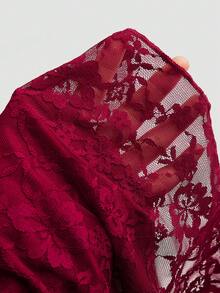 Sweetra Plus Size Romantic Lace A-Line Dress - Burgundy - View 6