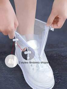 SHEIN 1 双白色透明塑料抽绳防水雨鞋套，多种尺寸，防滑、防水防尘可重复使用鞋套，户外配件，适用于学校、办公室、家庭、旅行、鞋子收纳 - 白色 - 查看 4
