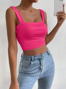 Allurite Women's Solid Color Square Neck Tank Top Summer - Hot Pink - View 4