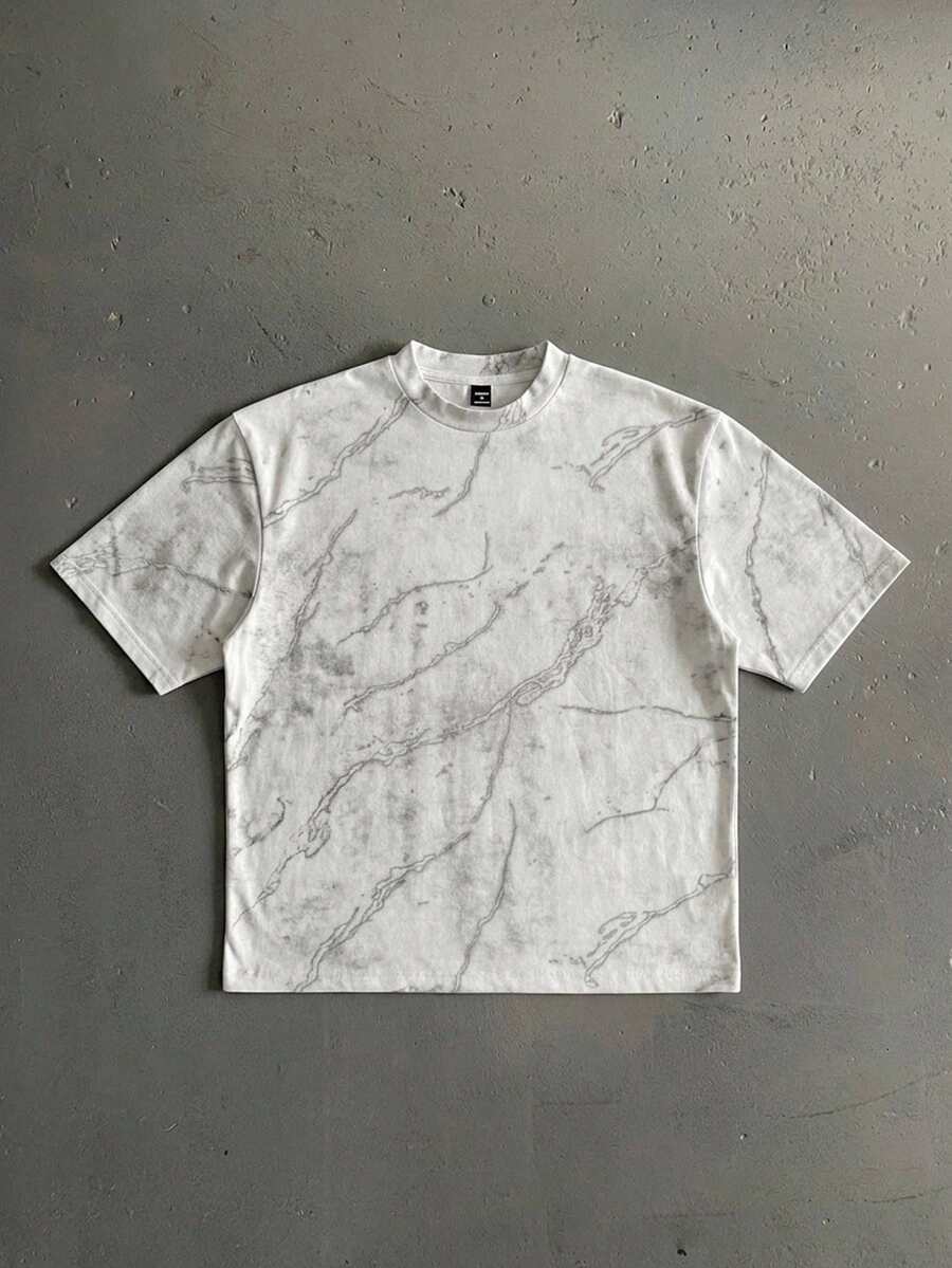 Manfinity ZONE917 Men Marble Print Short Sleeve Tee - Grey - View 1