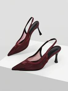 Mnmlis Pointed Toe Slingback High Heel Pumps For Women, Versatile Commuter Elegant Fashion - Burgundy - View 3