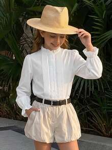 Hapijoa Tween Girl Fall Clothes Tween Girls Collared Short Sleeve Shirt Summer - White - View 4