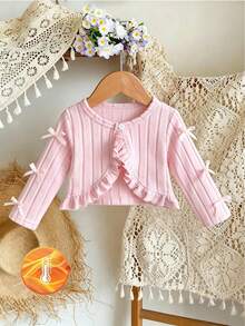 SHEIN Elladie kids 女嬰春夏紋理布料舒適百搭休閒夾克 - 粉色 - 查看 3