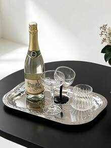 1PC Stainless Steel Multi-Purpose Rectangular Tray, Embossed Metal Fruit Bowl, Stainless Steel Decorative Tray, Jewelry And Cosmetics Storage Box, Bathroom Shelf, Storage Tray - Silver - View 6