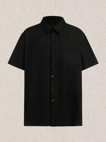 Mercer Haus 休閒基本款男士大尺碼寬鬆輕盈短袖襯衫 - 黑色 - 查看 5