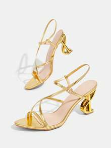 CUCCOO TILAWA Cross-Strapped High-Heeled Sandals, Special-Shaped Heel Design, Versatile Banquet Women's Shoes With Temperament, Fashionable Party Wear - Gold - View 6