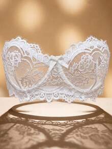 SHEIN 1pc Women's Lace Underwire Bra - White - View 6