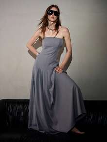MOTF PREMIUM WOMEN'S EARLY AUTUMN STRAPLESS STRUCTURED A-LINE DRESS - Grey - View 7