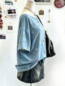 Lalippa 大尺碼女款彩色水鑽裝飾露肩袖 T-shirt - 彩色 - 查看 3