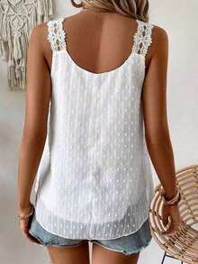 Breezaya 大尺碼雪紡鏤空細肩帶背心上衣，蕾絲飾邊肩帶 - 白色 - 查看 2
