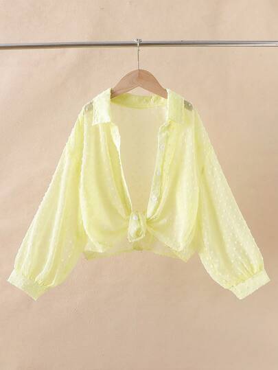SHEIN Irls White Collar Off-Shoulder 3/4 Sleeve Blouse Preppy Style Versatile School Casual Spring Summer