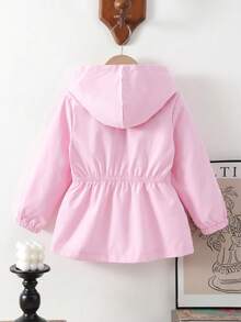 SHEIN 少女花卉連帽極簡外套，可愛上衣，長袖上衣，秋季新款，秋季，粉色收腰連帽衫 - 粉色 - 查看 3