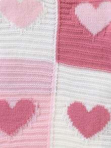 SHEIN Vintaside Kids 1件女童幼兒套頭毛衣，圓領，簡約百搭3D配色愛心提花圖案，清新可愛風，適中厚度，收邊整齊，設計精緻，時尚易穿，適合日常穿著、外出、居家、上學等多種場合，秋冬穿搭 - 彩色 - 查看 3