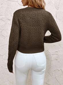 SHEIN Clasi Cardigan de punto calado con hombros caídos talla grande - Café integral - Ver 2