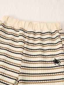 Tween Girls 2pcs/Set (Big) Casual Versatile All-Match Daily Slim Fit Short Printed Knit Top + Elastic Straight Leg Long Pants Set, Fall - Khaki - View 5