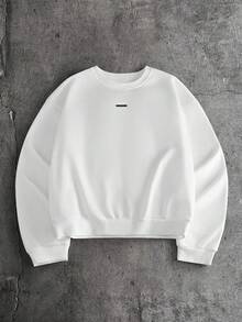 AXEPEAK Men's Letter Print Cross Rhinestone Pullover Sweatshirt - White - View 2