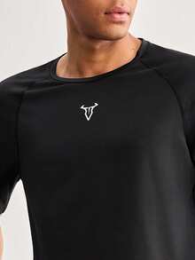 Driftmere 2pcs Men's Short Sleeve Top And Drawstring Shorts Two Pieces Sport Suit, Fitness Outdoor Casual Workout Set Gym Compression Sports Black - Black - View 5