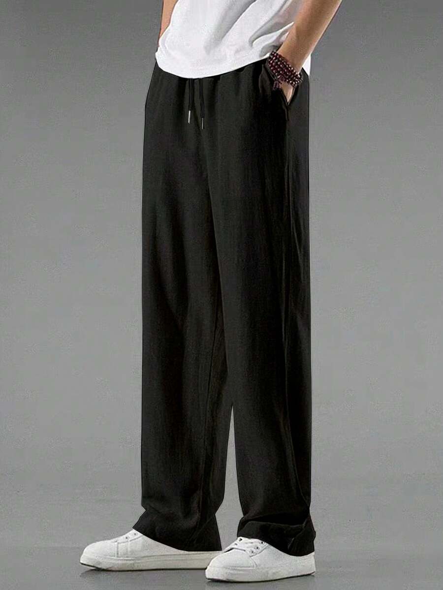 Manfinity Homme Pantalones rectos con cintura con cordón para hombres, para el otoño - Negro - Ver 1