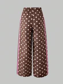 SHEIN 女童 3 件套：咖啡粉波點短版連帽外套與寬腿長褲 - 棕色 - 查看 7