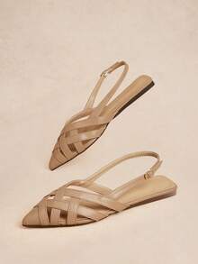 Rosivie Women's Woven Hollow Pointed Toe Fashion Versatile Flat Sandals - Apricot pink - View 5