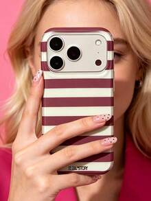 ShellaStory Casing Ponsel Minimalis dengan Garis-Garis Warna Kontras, Kompatibel dengan iPhone 17 Pro Max 17 Pro 16 14 13 15 Pro Max 14 15 16 Plus 14 15 13 16 17, Pelindung Warna Permen Sederhana - Coklat - View 2