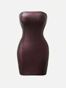 Nuvra Women's Low-Cut Double Layer Tummy Control Shapewear Slip Dress With Lining, Waist Cinching, Butt Lifting Mini Bodycon Dress - Brown - View 7