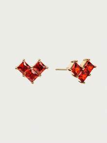 Glisma Anting Stud Cinta Berlapis Emas 18k dengan Inlay Zirkonium, Set Tiga Buah yang Kecil dan Indah - MultiWarna - View 9