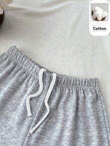 SHEIN Tween Girl Knit Solid Color Fitted Casual Shorts - Grey - View 3