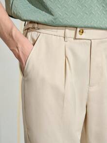 VeloEdit Men's Solid Color Pleated Straight Leg Casual Formal Pants With Pockets, Fall - Apricot - View 6