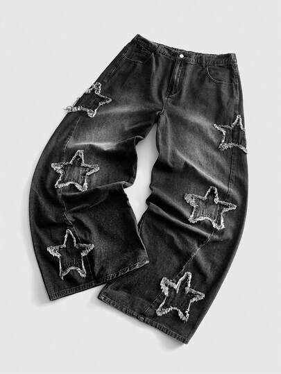 ROMWE MEN Anime Men's Plus Size Fashion Versatile Button Pocket Frayed Hem Jeans