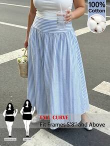 SHEIN Tall CURVE 大尺碼秋季休閒白色裙子度假夏威夷風 - 藍白色 - 查看 2