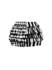 ROMWE Goth Pantalones cortos con diseño de calabaza de payaso a cuadros y rayas en estilo gótico y lindo - Blanco y Negro - Ver 2