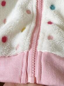 Elladie kids 1件少女甜美可愛波點毛絨拉鍊外套 厚款外套 適合日常休閒外出 春秋冬三季 - 白色 - 查看 7