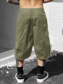 Manfinity Homme Manfinity LEGND 男士黑色短裤，复古工装短裤，宽松休闲夏季短裤 - 軍綠色 - 查看 2