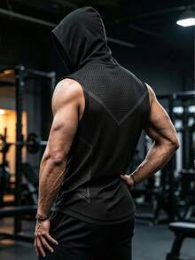 GymBeat 男士極簡蜘蛛圖案印花連帽運動背心 - 彩色 - 查看 2