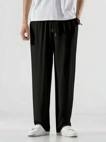 Manfinity Homme Pantalones rectos con cintura con cordón para hombres, para el otoño - Negro - Ver 4