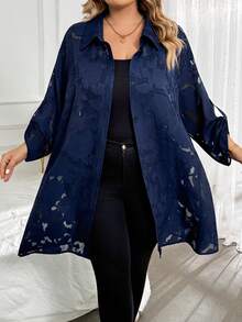 SHEIN CURVE+ 大尺碼雪紡襯衫，長袖飄逸上衣，復古優雅風格，2026秋冬 22W - 綠色 - 查看 4