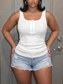 Slaydiva Plus Size Casual Baggy Solid Color Ruched Camisole For Summer Bussines Work Hawaii White - White - View 3