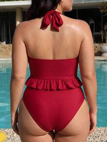 Sweetra 2026 New Sweet Sexy Vintage Lace Trim Flattering Plus Size Tankini Set Beach Summer Red - Red - View 2