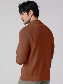 Manfinity Homme Suéter casual de manga raglán con cremallera de unicolor para hombre - Óxido marrón - Ver 2