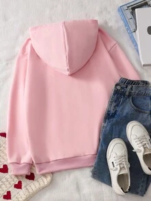青少年女孩休閒時尚可愛粉色花卉刺繡套頭運動衫 - 粉色 - 查看 2