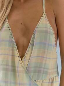 MUSERA Plunge V-Neck Surplice Cami Top With Stud Detailing Summer Casual Everyday Y2K Soft Social - Multicolor - View 6